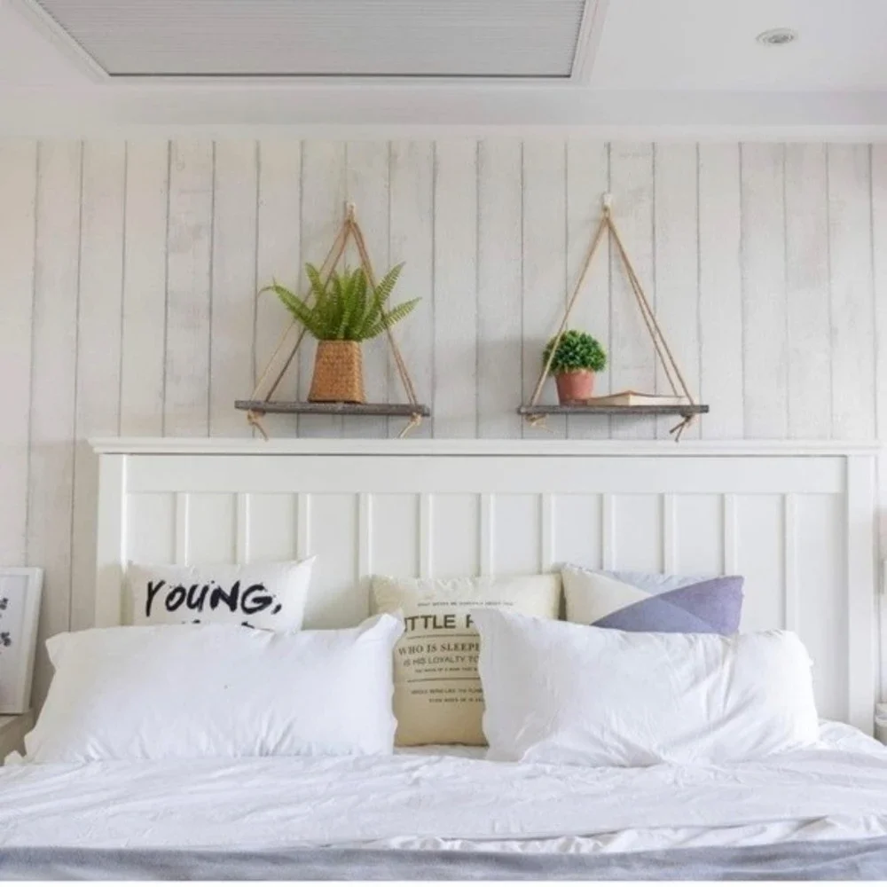 Boho Rustic Wall Hanging Wood Floating Shelves, Set of 2